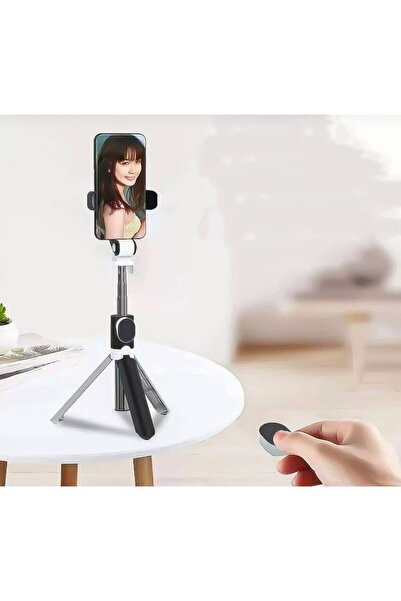 Düz Siyah Bluetooth Kumandalı Selfie Çubuğu-monopod Telefon Tutucu
