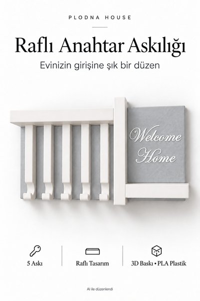 Plodna House RAFLI DUVAR ORGANİZERİ VE 5’Lİ ANAHTAR ASKILIĞI* *Welcome Home T...