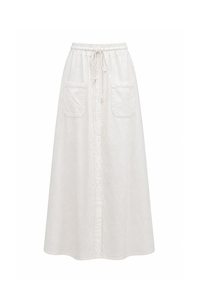 praye Linen Skirt with Front Slit Ecru