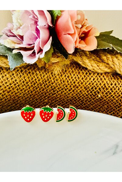 Yeşim Aksesuar Strawberry Watermelon Children's Earrings, Strawberry Watermel...