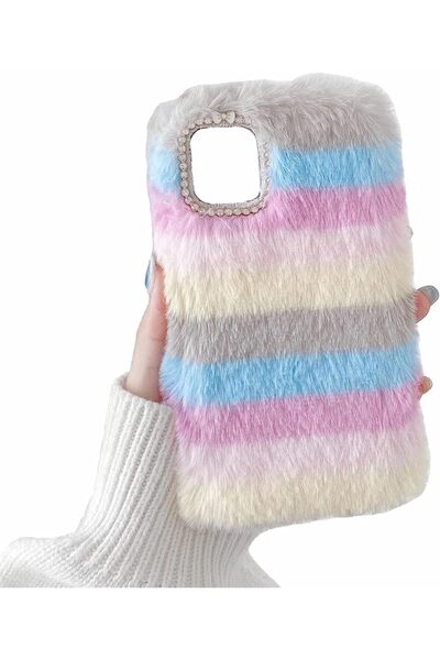 GENERAL Cute Fluffy Colorful Case for iPhone 12,Girls Women Furry Rabbit Faux...