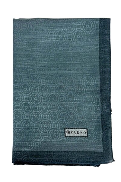 Vakko Cotton Silk Shawl - Spiral Monogram - Petrol