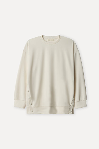 Mudo Women's Ecru Loose Fit Modal Blend Crew Neck Sweatshirt