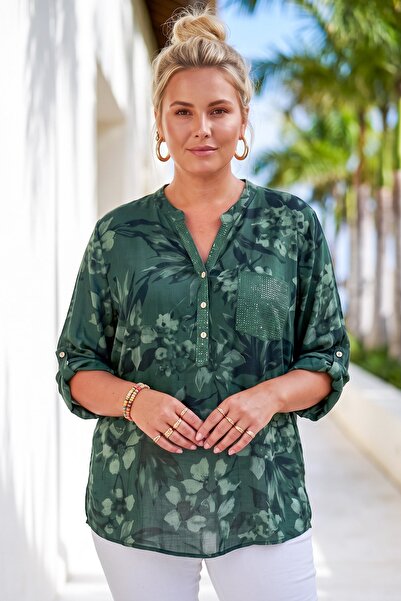 Chiccy Italian Dark Green Judge Collar Long Sleeve Patterned Sequin Pocket Ca...