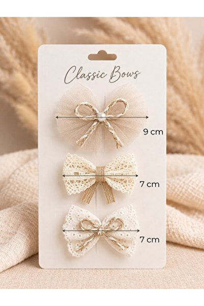 Laria Children's and Adult's Scallop Lace, Tulle Ribbon Bow 3-Piece Hair Clip Set