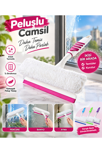 Tasarım Evi Peluşlu Pratik Cam Temizleyici Çekçek - Ergonomik Kaymaz Saplı İz Bırakmaz Camsil