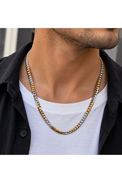 TGROUP Two Colors Chain Necklace Gold Silver Color Double Sided Modern Stylis...