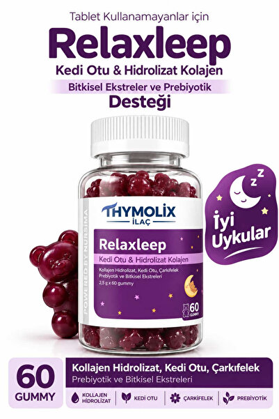 THYMOLİX İLAÇ İyi Uykular Kolajen Jelibonu Relaxleep Kedi Otu & Hidrolizat Ko...