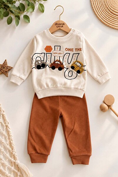 dinamik çocuk Baby boy 3d car applique sweatshirt seasonal top and bottom 2-p...
