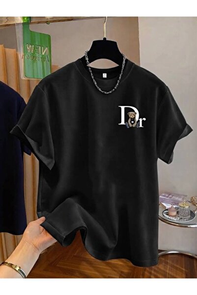 LELVANİ Tricou unisex cu decolteu rotund, cu imprimeu Little DR Bear pe stânga