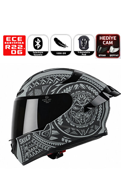 SKOLD Rapid Full-Face Mat Mozaik Desenli Motosiklet Kaskı (ECE-22.06)