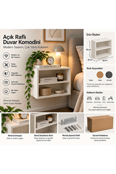 Açık Raflı 40x25x35 cm Duvar Komodini