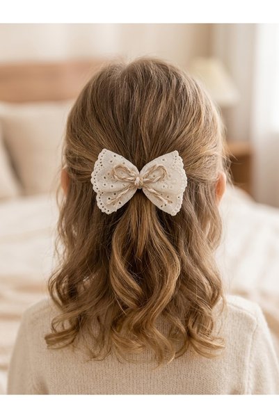 Laria Children's and Adult's Scallop Lace, Tulle Ribbon Bow 3-Piece Hair Clip Set