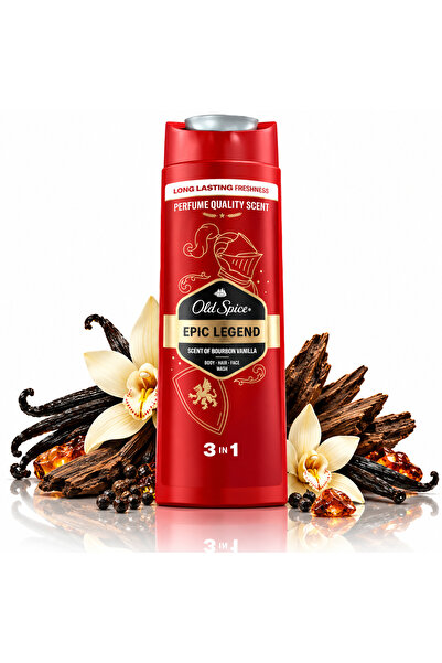 Old Spice Ανδρικό Αφρόλουτρο και Σαμπουάν 3 σε 1, Επική Θρύλος Βανίλια Μπέρμπ...