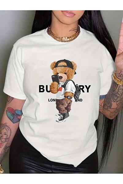 Velora Collection Unisex Street Style Bear Printed Crew Neck T-Shirt