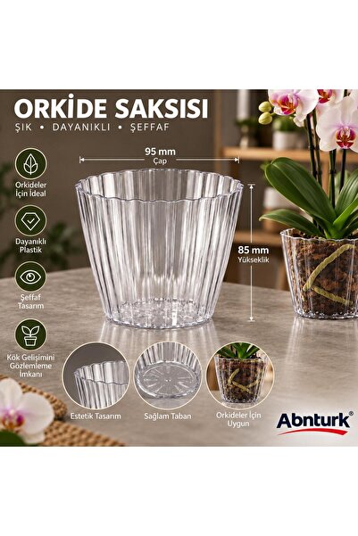 abnturk Şeffaf Mini Orkide Saksısı-Dekoratif Şık Ev Balkon Çiçek Saksısı 95x85mm