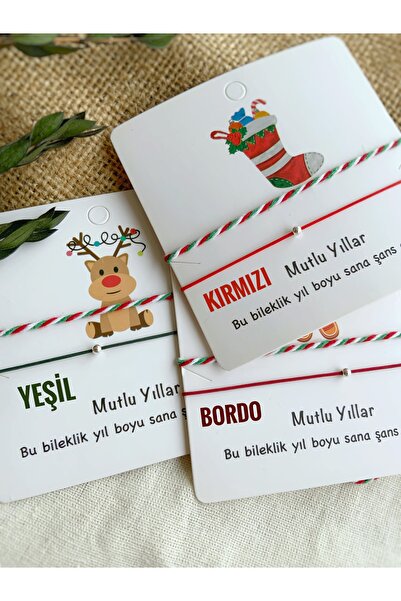 Atölye Merdiven 3!lü Hediye Paketli 925 Ayar Gümüş Toplu 2'li Yılbaşı Yeniyıl tatlı Şans Bilekliği Hediye Seti kırmızı bordo yeşil