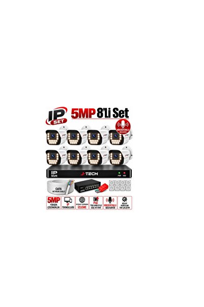 Midcom J-TECH K1023 5MP IP SESLİ Renkli Gece Görüşlü 8 Li Akıllı Güvenlik Kamera Seti – Yüz ve Araç Tanıma