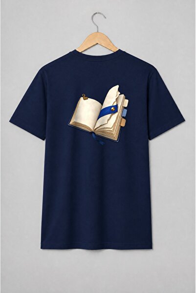 Generic Brand Tricou unisex cu Jurnal deschis cu semn de carte albastru vintage
