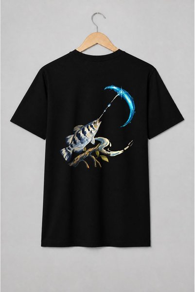 Generic Brand Tricou unisex cu Pește și val albastru pentru pescuit sportiv