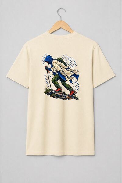 Generic Brand Tricou unisex cu Drumeț în ploaie pentru iubitorii de hiking