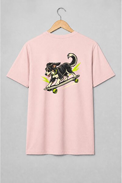 Generic Brand Tricou unisex cu Câine pe skateboard în stil streetwear