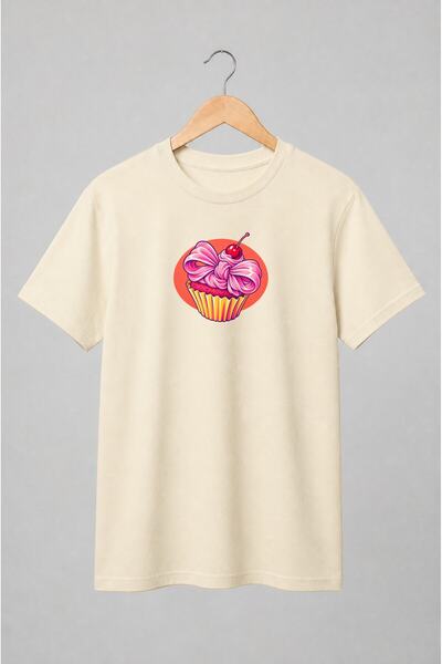 Generic Brand Tricou unisex cu Cupcake cu cremă și cireașă în stil retro