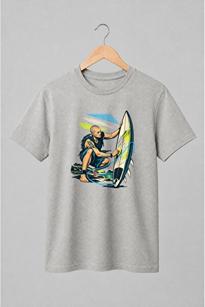 Generic Brand Tricou unisex cu Surfer cu placă de surf în stil retro