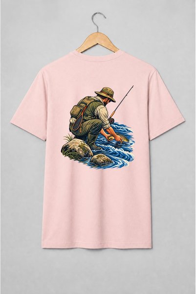 Generic Brand Tricou unisex cu Pescar cu păstrăv la râu stil outdoor