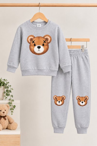 LYZALÜXEN Bear Printed Boys' Tracksuit Set Ages 3-12