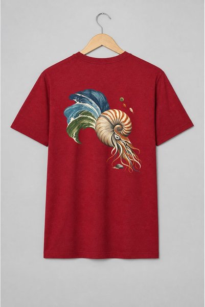 Generic Brand Tricou unisex cu Nautilus cu valuri oceanice vintage