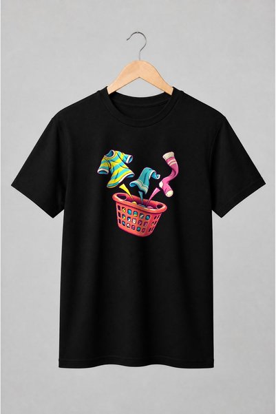 Generic Brand Tricou unisex cu Coș de rufe cu haine zburătoare comic retro