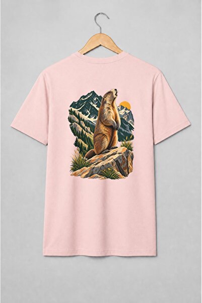 Generic Brand Tricou unisex cu Marmotă pe stâncă în peisaj montan vintage