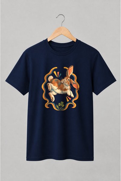 Generic Brand Tricou unisex cu Iepure săritor cu trifoi retro