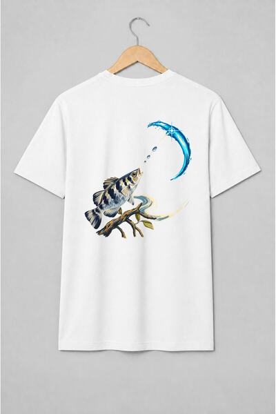 Generic Brand Tricou unisex cu Pește și val albastru pentru pescuit sportiv