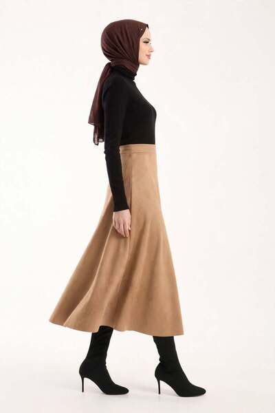 MAİMODA Women Suede 90 cm Long Hijab Flared Skirt
