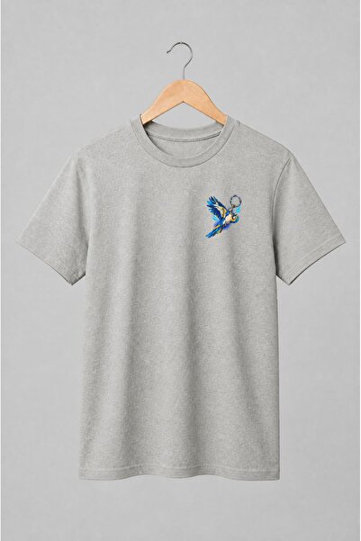 Generic Brand Tricou unisex cu Papagal ara albastru și galben stil comic