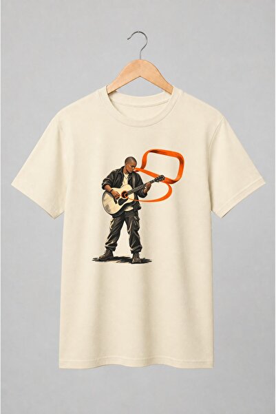 Generic Brand Tricou unisex cu Chitarist cu chitară acustică în stil vintage