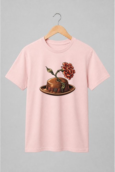 Generic Brand Tricou unisex cu Pălărie cu garoafă roșie stil vintage