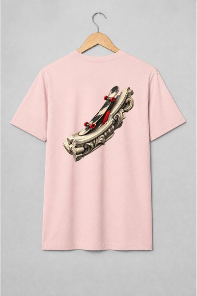 Generic Brand Tricou unisex cu Skateboard și arhitectură clasică stil urban