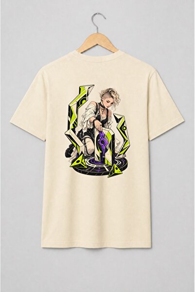 Generic Brand Tricou unisex cu Femeie cyberpunk cu geometrie neon