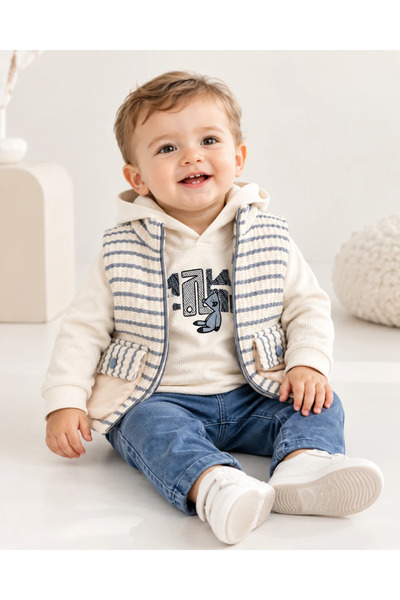 hümabebe Winter Baby Boy Set with Pocketed Vest and Jeans