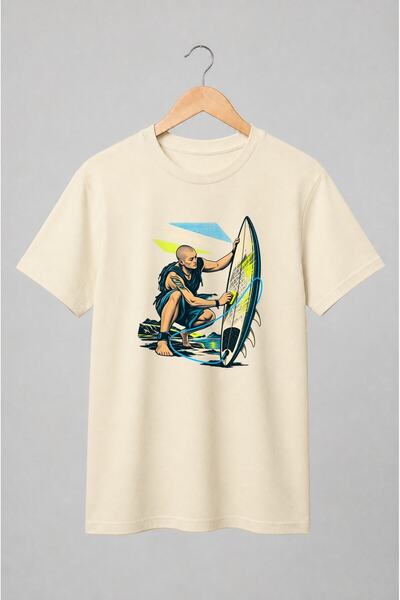 Generic Brand Tricou unisex cu Surfer cu placă de surf în stil retro