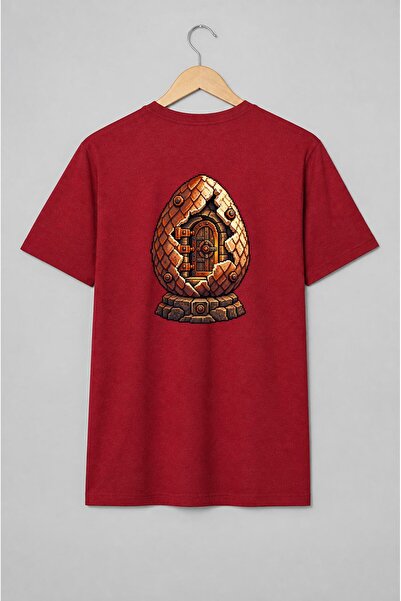Generic Brand Tricou unisex cu Ou fortificat cu ușă de temniță pixel art