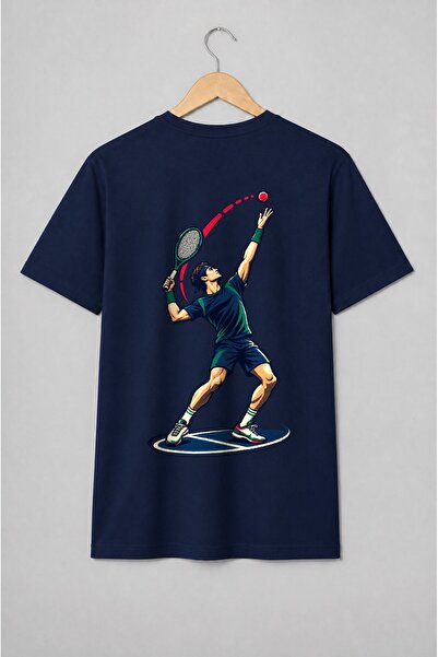 Generic Brand Tricou unisex cu Jucător de tenis la serviciu stil comic