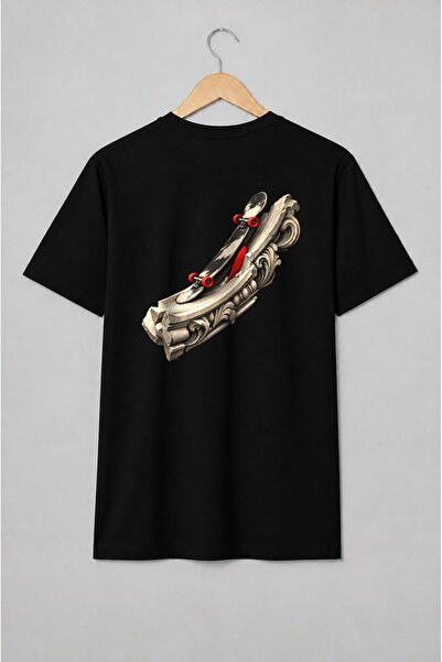 Generic Brand Tricou unisex cu Skateboard și arhitectură clasică stil urban