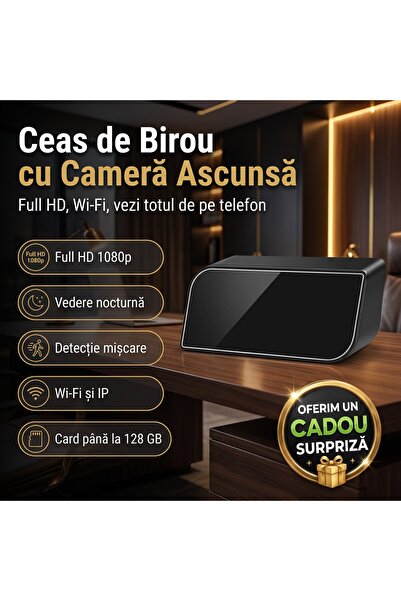 Zâna Casei Ceas de birou cu cameră ascunsă Wi-Fi, Full HD, night vision, dete...