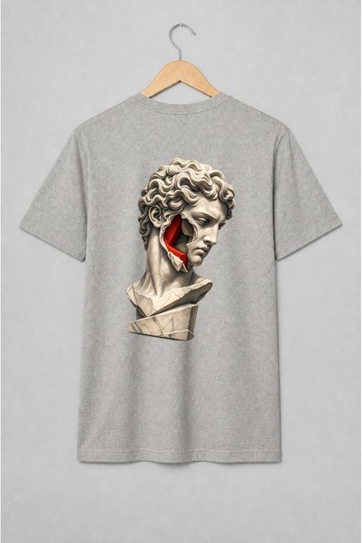 Generic Brand Tricou unisex cu Bustul lui David cu fisură roșie, artă modernă