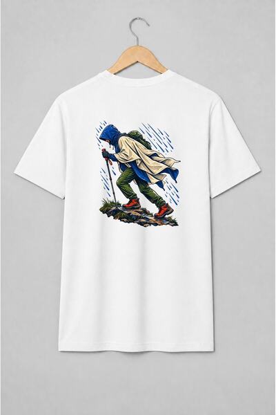 Generic Brand Tricou unisex cu Drumeț în ploaie pentru iubitorii de hiking