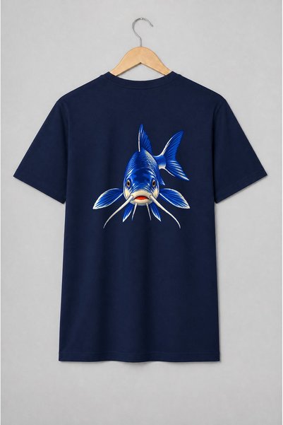 Generic Brand Tricou unisex cu Crap albastru pentru pescari